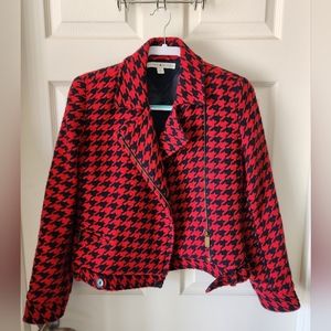Tommy Hilfiger Jacket Red and Navy Blue Houndstooth Wool blend size 6